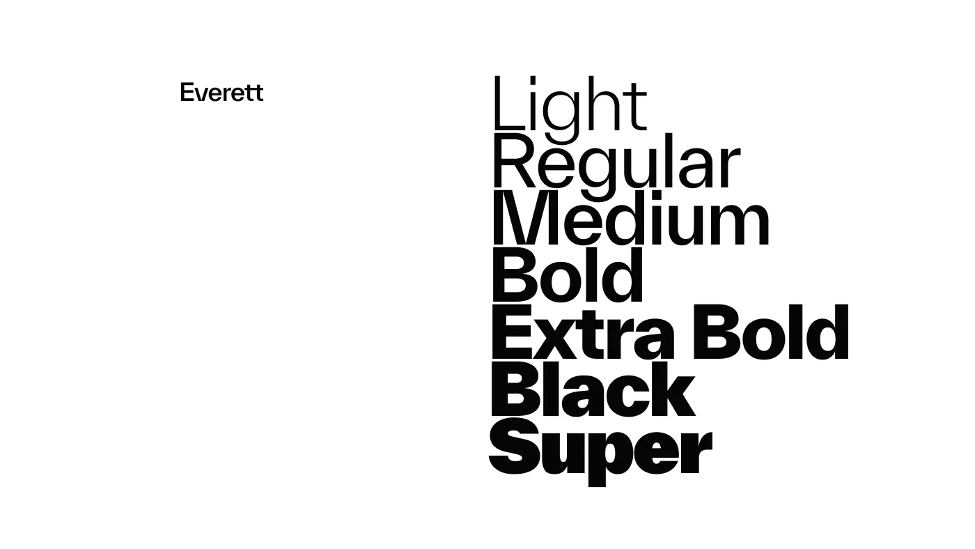 Everett typeface specimen, weights from Light to Super, the type family of the new Brico Dépôt identity