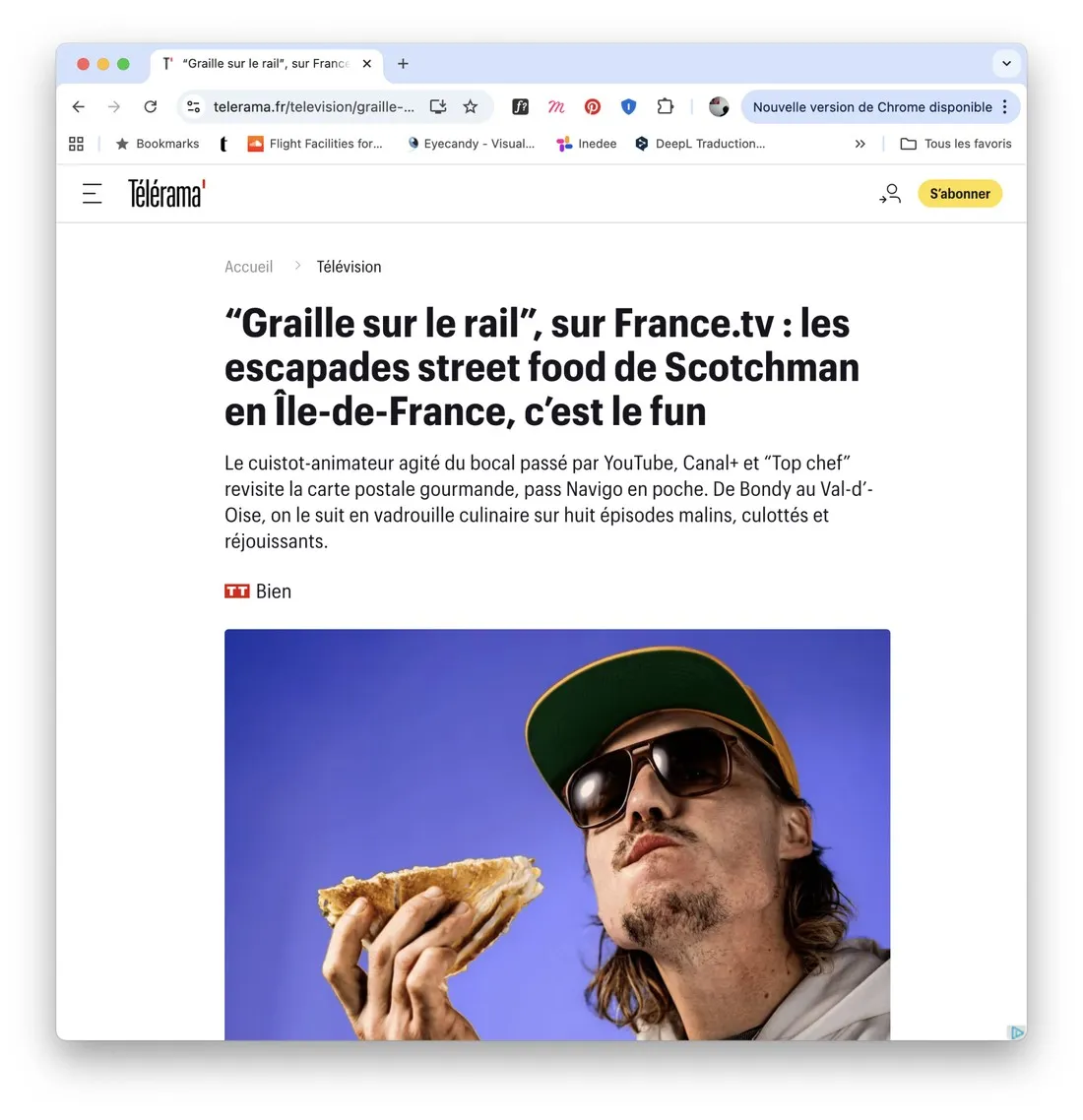 Télérama web article on Graille sur le rail, Scotchman's street food escapades in Île-de-France, with the key visual