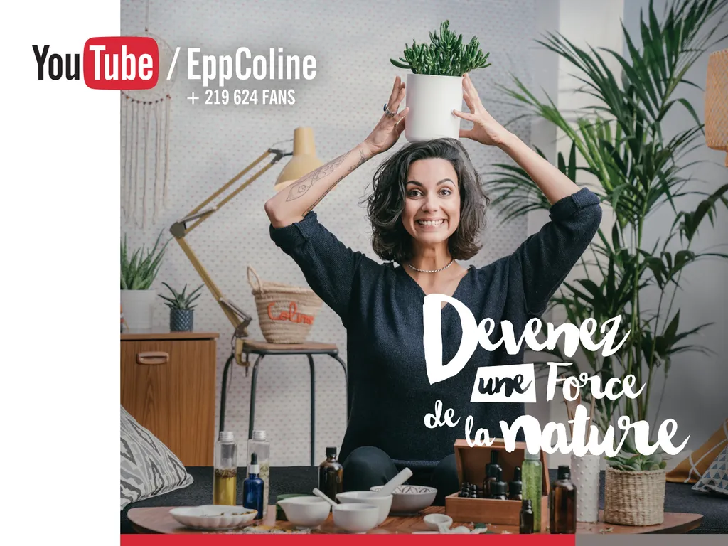 Billboard of Coline with a plant on her head, Devenez une force de la nature, YouTube creators campaign